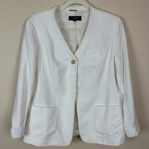 Talbots White Linen Blend Blazer Jacket 10 Career Coastal Resort Preppy Layer